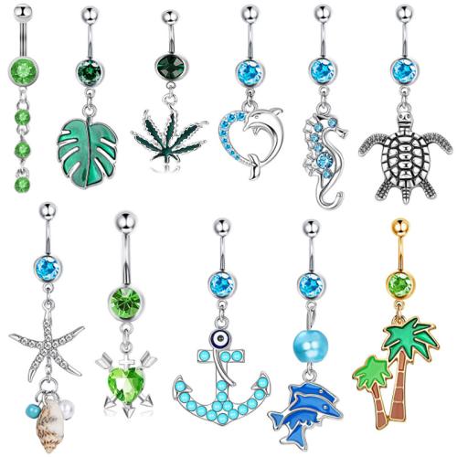 Acier inoxydable 304 anneau de ventre, Placage, unisexe & styles différents pour le choix & pavé de micro zircon, belly ring length 25-60mm, Vendu par PC