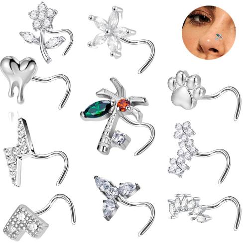 304 Edelstahl Nasepiercing Schmuck, unisex & verschiedene Stile für Wahl & Micro pave Zirkonia, rod size 0.8x7mm, verkauft von PC