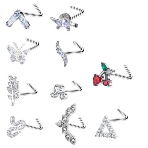 304 Edelstahl Nasepiercing Schmuck, unisex & verschiedene Stile für Wahl & Micro pave Zirkonia, L rod size 0.8x7mm, verkauft von PC