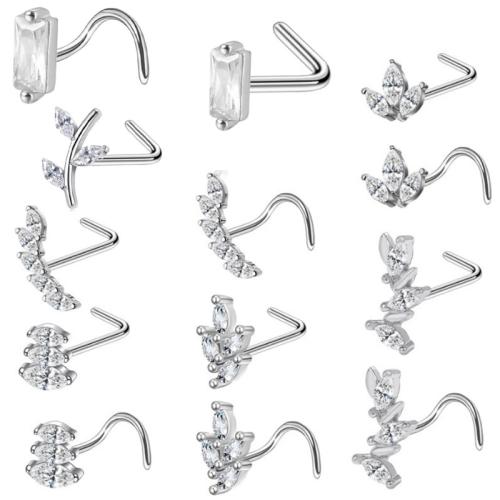 Acier inoxydable 304 Bijoux de Piercing de Nez, unisexe & styles différents pour le choix & pavé de micro zircon, rod size 0.8x7mm, Vendu par PC