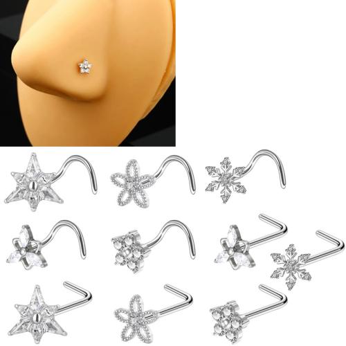 Acier inoxydable 304 Bijoux de Piercing de Nez, unisexe & styles différents pour le choix & pavé de micro zircon, rod size 0.8x7mm, Vendu par PC
