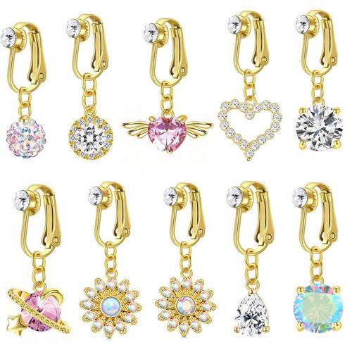 Acier inoxydable 304 anneau de ventre, avec Opale, Placage de couleur d'or, unisexe & styles différents pour le choix & pavé de micro zircon, 30mm, Vendu par PC