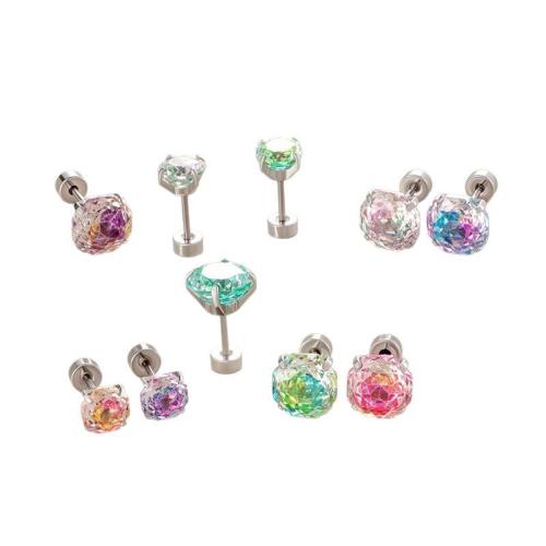 Bijoux de piercing d'oreille en acier inoxydable, Acier titane, Placage de couleur d'or, bijoux de mode & pavé de micro zircon, plus de couleurs à choisir, 4x0.80x6mm, Vendu par PC
