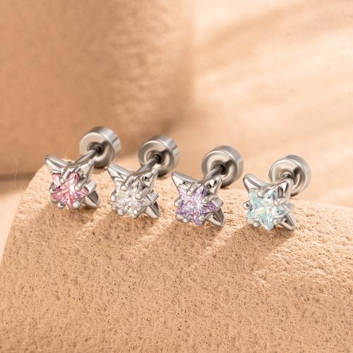 Acier titane piercing oreille, avec laiton, Placage de couleur d'or, bijoux de mode & pavé de micro zircon, plus de couleurs à choisir, Vendu par PC