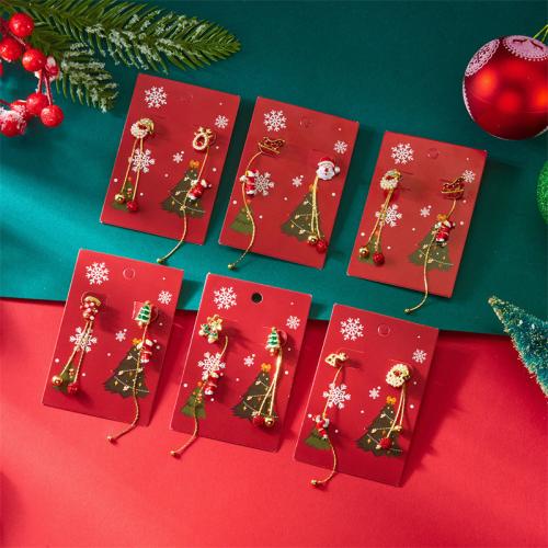 Weihnachten Ohrringe, Zinklegierung, goldfarben plattiert, Weihnachts-Design & Emaille & mit Strass, keine, verkauft von Paar