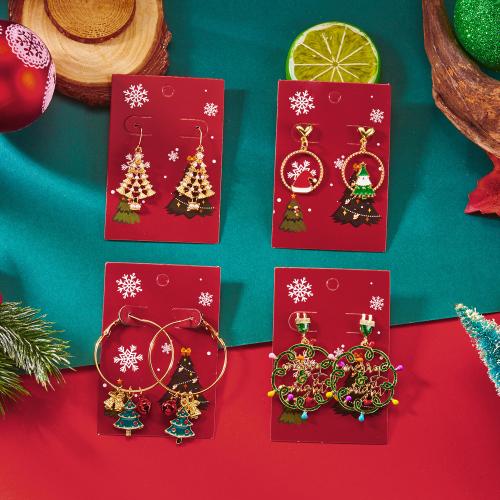 Weihnachten Ohrringe, Zinklegierung, mit Kunststoff Perlen, goldfarben plattiert, Weihnachts-Design & Emaille & mit Strass, keine, verkauft von Paar