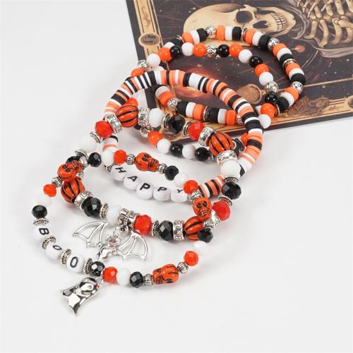 Halloween Armband, Zinklegierung, mit Polymer Ton, goldfarben plattiert, Design für Halloween & 4 Stück, keine, 4PCs/setzen, verkauft von setzen