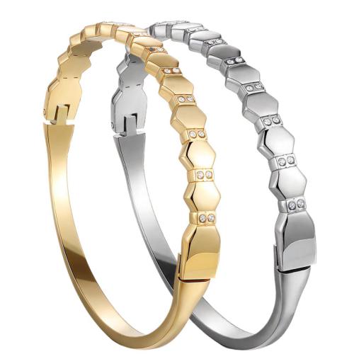 Stainless Steel Bangle, 304 Stainless Steel, fashion jewelry & for woman & with rhinestone, more colors for choice, Inner diameter :60mm, Sold By PC