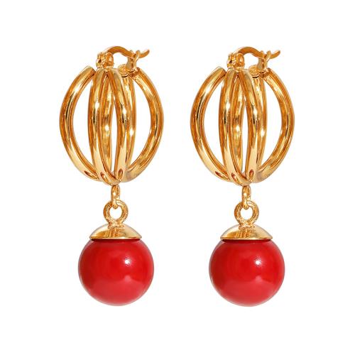 Stainless Steel Lever Back Earring, 304 Stainless Steel, with Plastic Pearl, plated, fashion jewelry & for woman & hollow, more colors for choice, Sold By Pair