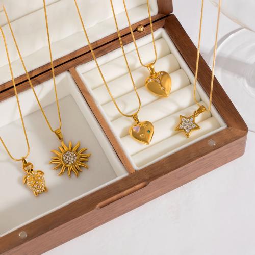Stainless Steel Jewelry Necklace, 304 Stainless Steel, plated, different styles for choice & for woman & with rhinestone, golden, Sold By PC