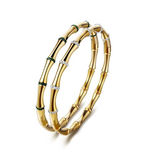Stainless Steel Bangle, 304 Stainless Steel, gold color plated, fashion jewelry & for woman & with rhinestone, more colors for choice, Inner diameter :60mm, Sold By PC