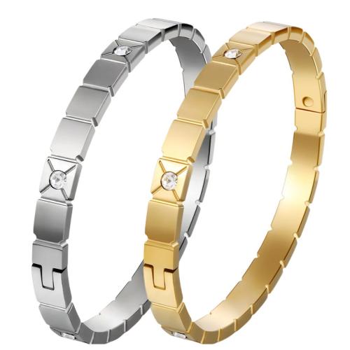 Stainless Steel Bangle, 304 Stainless Steel, plated, fashion jewelry & for woman & with rhinestone, more colors for choice, Inner diameter :60mm, Sold By PC