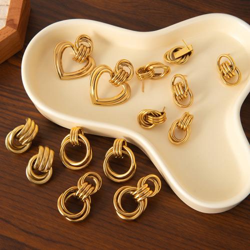 Stainless Steel Drop Earring, 304 Stainless Steel, 18K gold plated, different styles for choice & for woman & hollow, Sold By Pair
