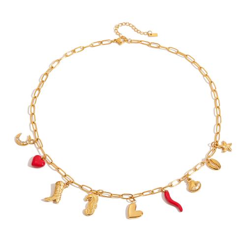 Stainless Steel Jewelry Necklace, 304 Stainless Steel, plated, different styles for choice & for woman & enamel, golden, Sold By PC