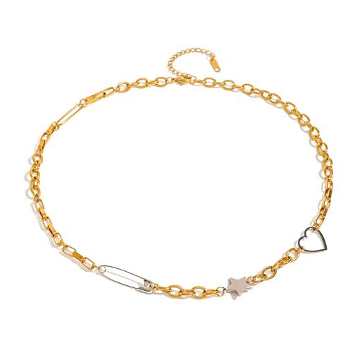 Stainless Steel Jewelry Necklace, 304 Stainless Steel, plated, different styles for choice & for woman & two tone & hollow, Sold By PC