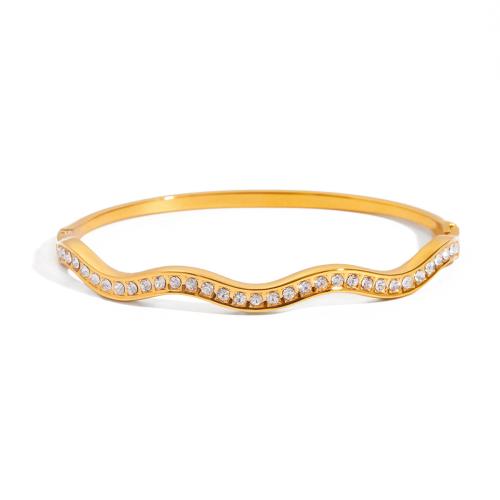 Stainless Steel Bangle, 304 Stainless Steel, 18K gold plated, different styles for choice & for woman & with rhinestone, Sold By PC