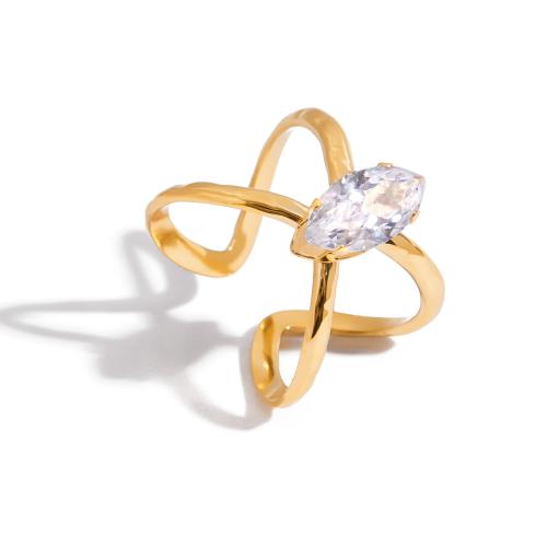 Zirkonia Edelstahl-Finger- Ring, 304 Edelstahl, mit kubischer Zirkonia, plattiert, verschiedene Stile für Wahl & für Frau & hohl, goldfarben, verkauft von PC