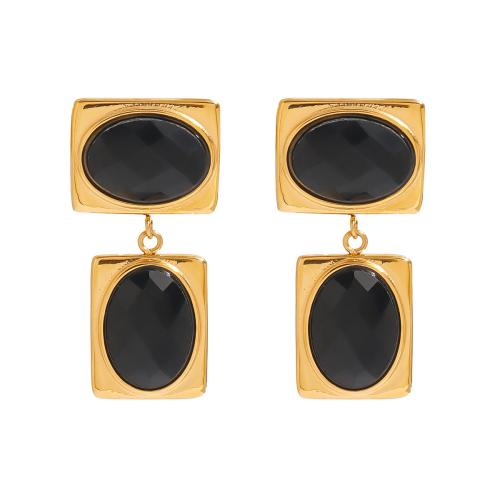 Edelstahl Tropfen Ohrring, 304 Edelstahl, mit Glas, plattiert, Modeschmuck & für Frau, goldfarben, verkauft von Paar
