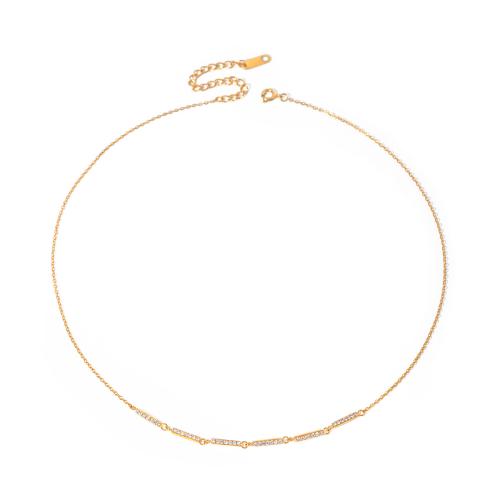Stainless Steel Jewelry Necklace, 304 Stainless Steel, 18K gold plated, different styles for choice & for woman & with rhinestone, Sold By PC