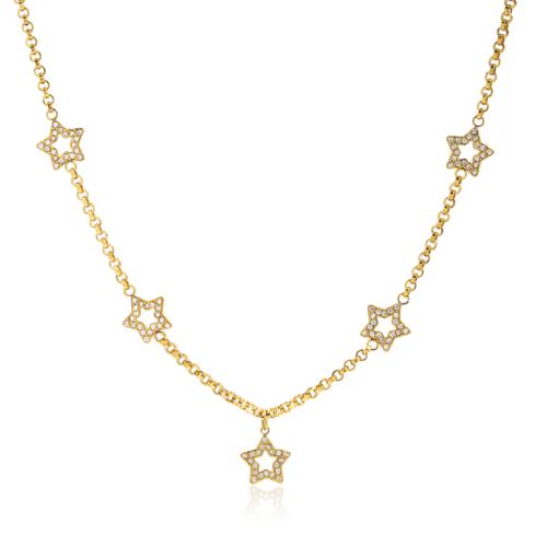 Stainless Steel Jewelry Necklace, 304 Stainless Steel, 18K gold plated, for woman & with rhinestone & hollow, Sold By PC