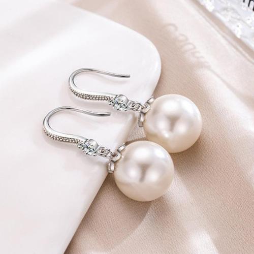 Brass Drop Earring, with Plastic Pearl, plated, fashion jewelry & with rhinestone, mixed colors, nickel, lead & cadmium free, 10x26mm, Sold By Pair