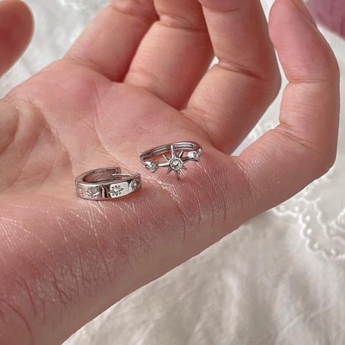 Brass Huggie Hoop Earring, plated, fashion jewelry & with rhinestone, silver color, nickel, lead & cadmium free, 14.5*3.5/6.6*13, Sold By Pair
