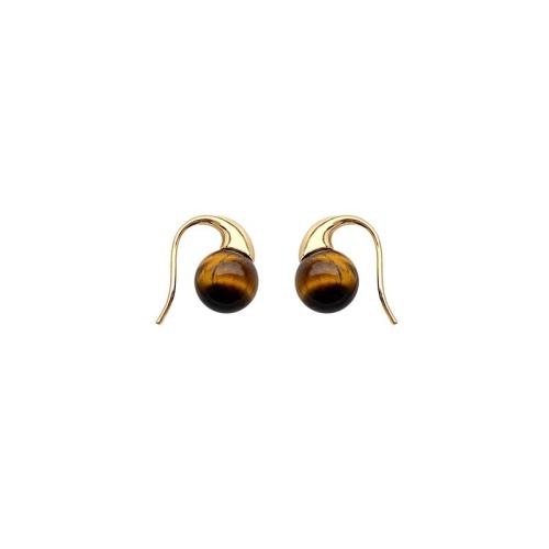 Brass Stud Earring, with Tiger Eye, plated, fashion jewelry, golden, nickel, lead & cadmium free, 10x17mm, Sold By Pair