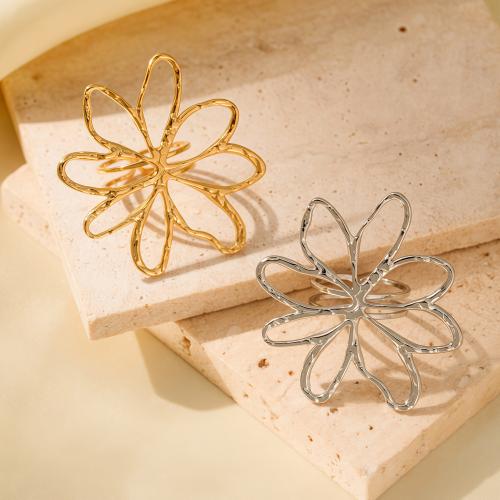 Stainless Steel Finger Ring, 304 Stainless Steel, Flower, plated, fashion jewelry & for woman & hollow, more colors for choice, Sold By PC