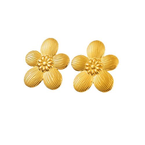 Stainless Steel Stud Earrings, 304 Stainless Steel, Flower, plated, fashion jewelry & for woman, more colors for choice, Sold By Pair