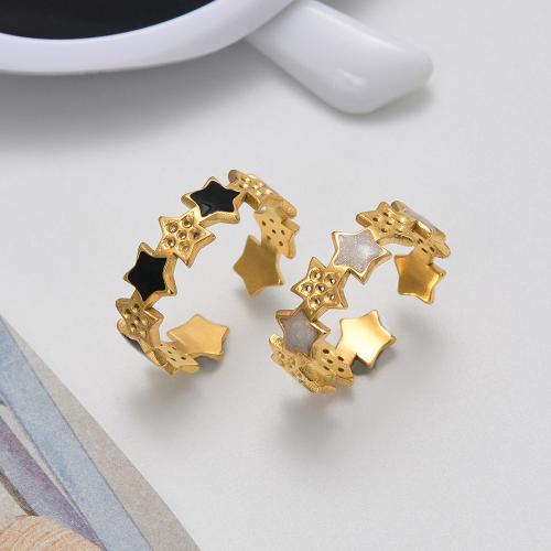 Эмаль Нержавеющая сталь палец кольцо, Нержавеющая сталь 304, Другое покрытие, ювелирные изделия моды & Женский & эмаль & отверстие, Золотой, продается PC