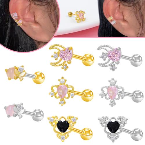 Acier titane piercing oreille, Placage, unisexe & styles différents pour le choix & avec zircone cubique, Vendu par PC