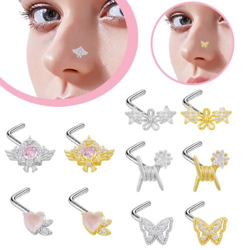 Acier inoxydable 304 Bijoux de Piercing de Nez, Placage, unisexe & styles différents pour le choix & pavé de micro zircon, Vendu par PC