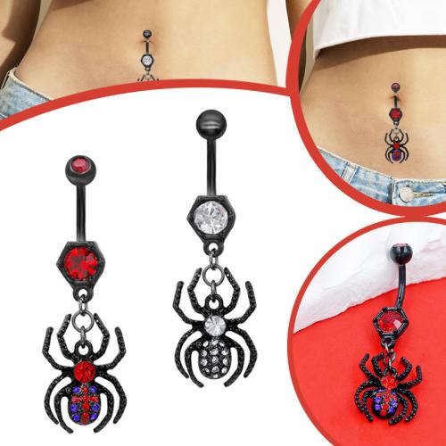 laiton anneau de ventre, araignée, Placage, Halloween Design & unisexe & avec strass, plus de couleurs à choisir, Vendu par PC