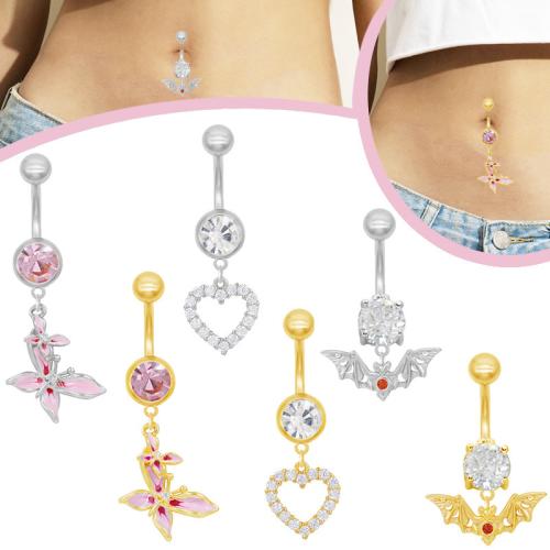 Acier inoxydable 304 anneau de ventre, avec alliage de zinc, Placage, unisexe & styles différents pour le choix & avec strass, Vendu par PC