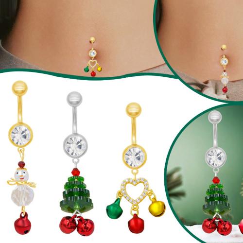 aleación de zinc anillo de vientre, chapado, Diseño de Navidad & unisexo & diferentes estilos para la opción & con diamantes de imitación, Vendido por UD