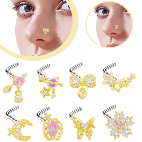 Acier inoxydable 304 Bijoux de Piercing de Nez, Placage, unisexe & styles différents pour le choix & pavé de micro zircon, Vendu par PC