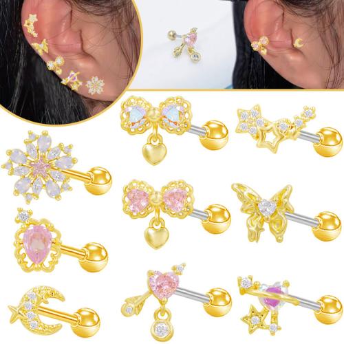 Acier titane piercing oreille, avec laiton, Placage, unisexe & styles différents pour le choix & pavé de micro zircon, Vendu par PC