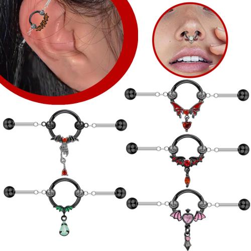 Acier titane piercing oreille, Chauve-souris, Placage, unisexe & styles différents pour le choix & émail & avec strass, Vendu par PC