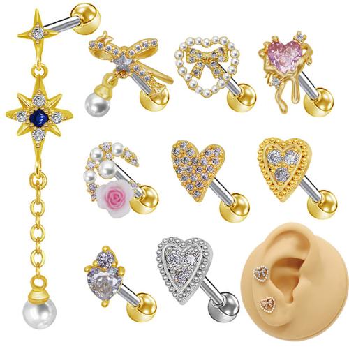 Acier titane piercing oreille, avec perle de plastique, Placage, unisexe & styles différents pour le choix & avec strass, Vendu par PC