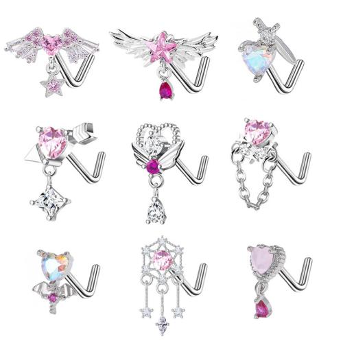 304 Edelstahl Nasepiercing Schmuck, plattiert, unisex & verschiedene Stile für Wahl & Micro pave Zirkonia, nose piercing jewelry rod size 0.8x7mm, verkauft von PC