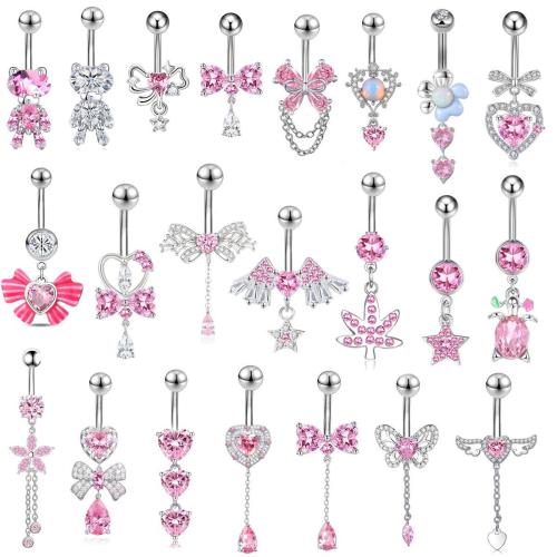 Acier inoxydable 304 anneau de ventre, unisexe & styles différents pour le choix & pavé de micro zircon, belly ring rod size 1.6x10mm, Vendu par PC