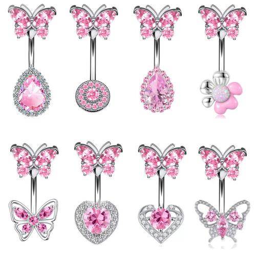 Acier inoxydable 304 anneau de ventre, papillon, unisexe & styles différents pour le choix & pavé de micro zircon, 25mm, Vendu par PC
