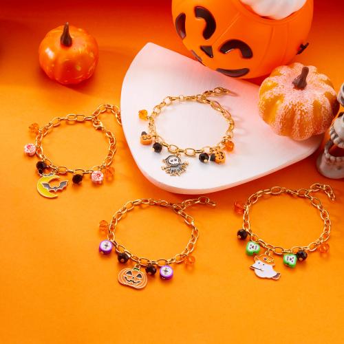 Halloween Armband, Zinklegierung, mit Polymer Ton, goldfarben plattiert, Design für Halloween & Emaille, keine, verkauft von Strang