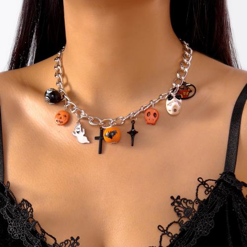collar de Halloween, aleación de zinc, con Vidrio, chapado en color dorado, Diseño de Halloween & multicapa & esmalte, más colores para la opción, Vendido por UD