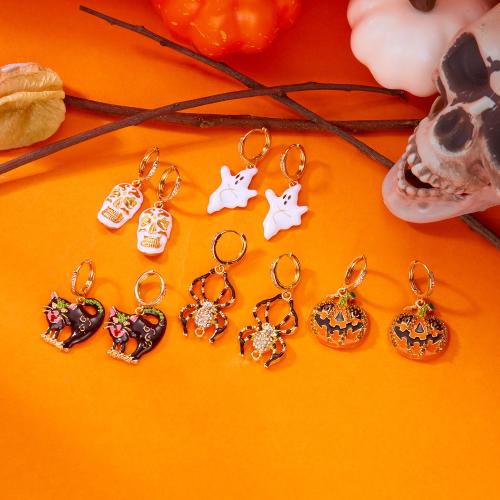 Tibetan Style Lever Back Earring, gold color plated, Halloween Design & enamel & with rhinestone, more colors for choice, Sold By Pair