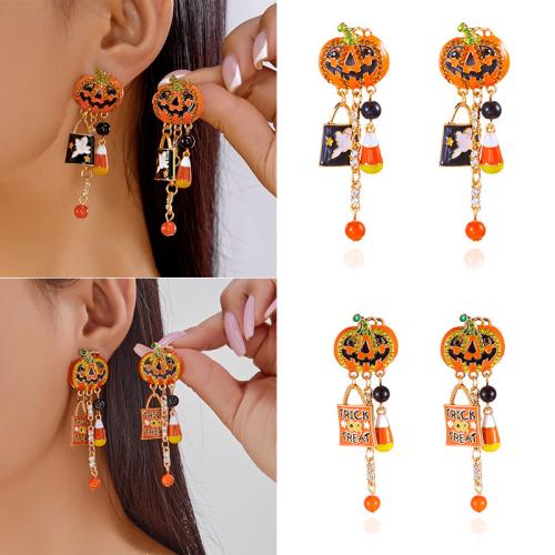 Tibetan Style Tassel Earring, gold color plated, Halloween Design & enamel & with rhinestone, more colors for choice, Sold By Pair