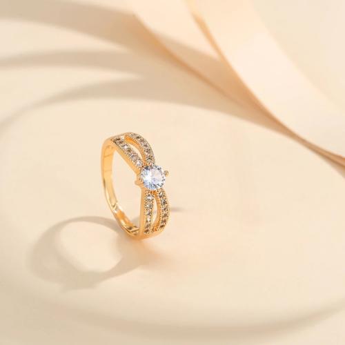 Cubic Zirconia Micro Pave Brass Ring, plated, fashion jewelry & micro pave cubic zirconia, golden, nickel, lead & cadmium free, 70x50x10mm, Sold By PC