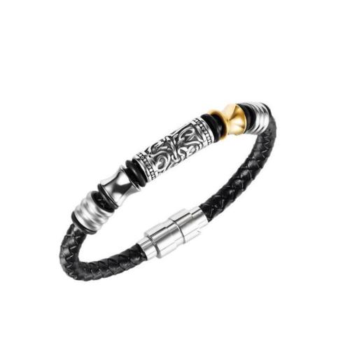 PU Leather Cord Bracelets, 304 Stainless Steel, with Microfiber PU, fashion jewelry & for man, Length:20 cm, Sold By PC