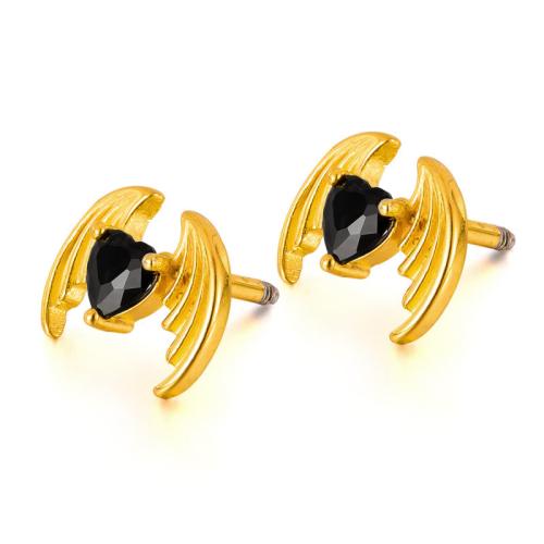 Stainless Steel Stud Earrings, 304 Stainless Steel, with Cubic Zirconia, polished, fashion jewelry & for man, more colors for choice, Sold By Pair