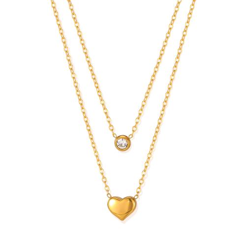 Stainless Steel Jewelry Necklace, 304 Stainless Steel, with Cubic Zirconia, plated, Double Layer & fashion jewelry & for woman, golden, Sold By PC